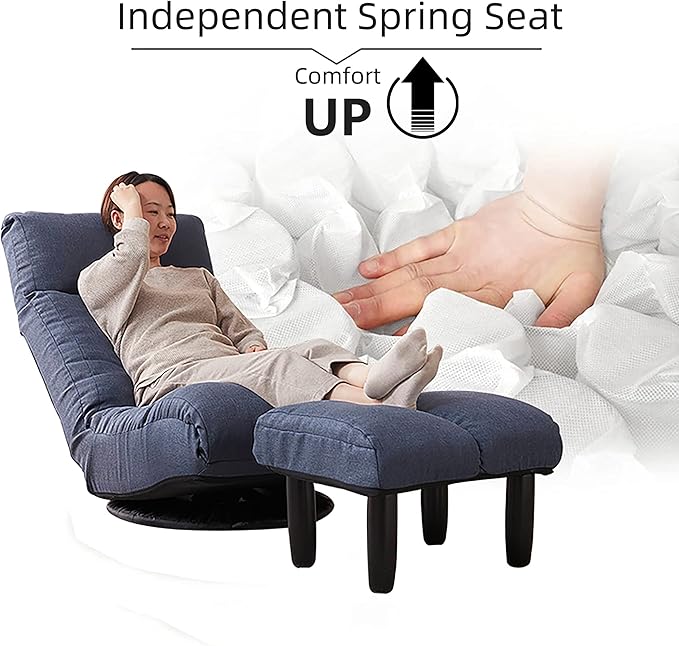 Henf Floor Gaming Chair with footrest 360 Degree Swivel Sofa Reclining Chair Lazy Sofa Tatami Leisure Sofa Adjustable 3-Position Floor Chair Folding Sofa Lounger Navy Blue