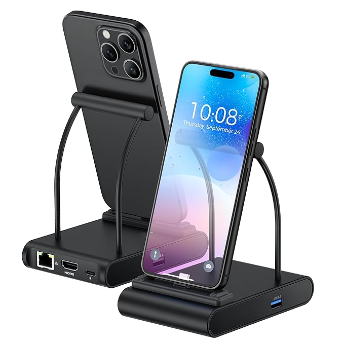 Cable Matters 5-in-1 iPhone 16/15 USB C Hub HDMI 4K@60Hz iPad Docking Station with Gigabit Ethernet USB-A 3.2 Port 100W PD USBC Hub Stand for iPhone 16/15 Pro Max iPad Pro Galaxy S23 Ultra