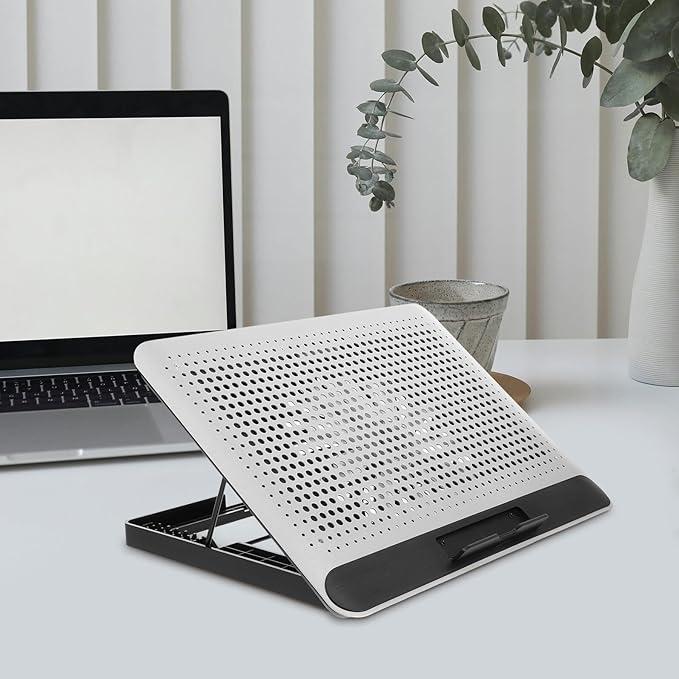 DOITOOL Quiet Aluminum Alloy Laptop Cooler Stand with Angled Dual USB Ports Rotary Fan Speed Control Non-slip Base Mute Cooling Pad for Notebook Computer Use at Home and Office Silver
