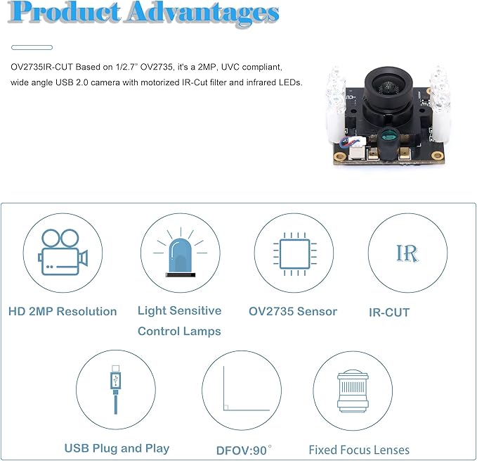 Night Vision 2mp IR-Cut Camera Module 1080p Full Hd USB Camera for Computer Auto Switch Day and Night Widy Dynamic Hd Webcam Board with Windows Linux Android and Mac Os