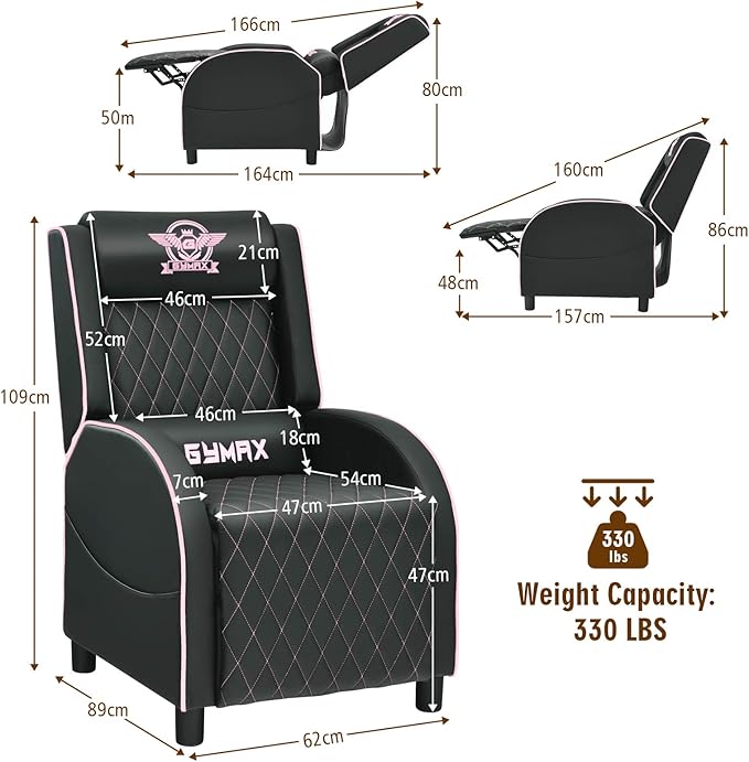POWERSTONE Gaming Chair Recliner with Footrest Breathable PU Leather Massage Recliner - Ergonomic Sofa Computer Chair with Lumbar Support Headrest and Side Pouch for Living Room Home TheaterPink