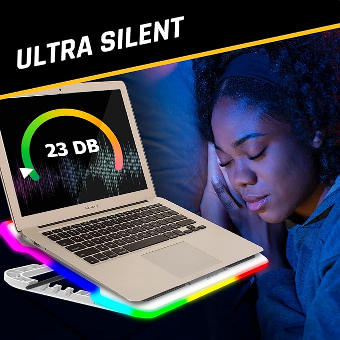 KLIM Ultimate + RGB Laptop Cooling Pad with LED Rim + New + Gaming Laptop Cooler + USB Powered Fan + Very Stable and Silent Laptop Stand + Compatible up to 17 + PC Mac PS5 PS4 Xbox One - White
