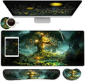 Large Mouse Pad + Keyboard Wrist Rest Set Extended Gaming Mousepad (31.5X11.8 inch) with Non-Slip Rubber Ergonomics Memory Foam Mouse Wrist Rest Support Tree of Life Pattern XXL Desk Pad