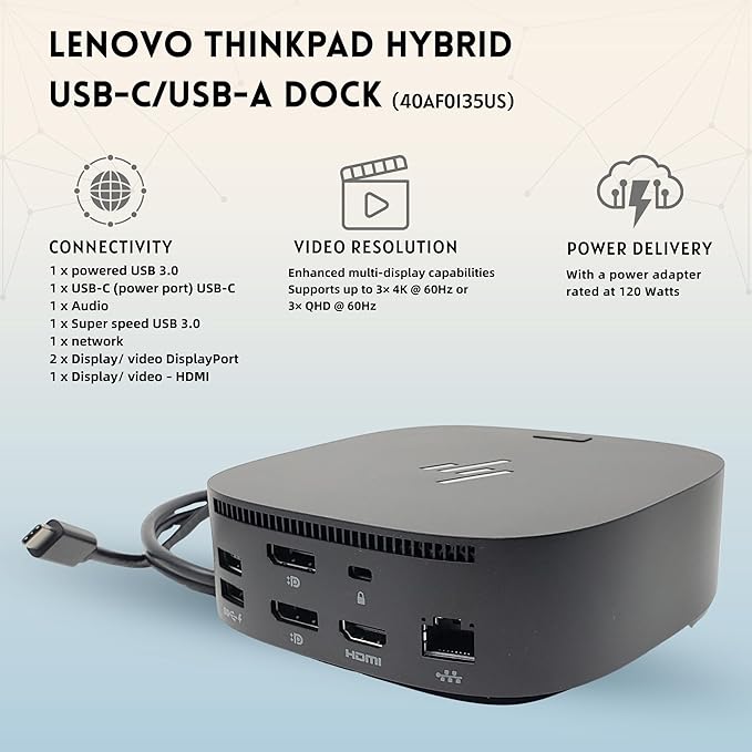 HP 5TW10AA 120W Docking Station for Laptop Dual Monitor USB-C G5 Dock with HDMI DisplayPort USB-C Cables (NEW)