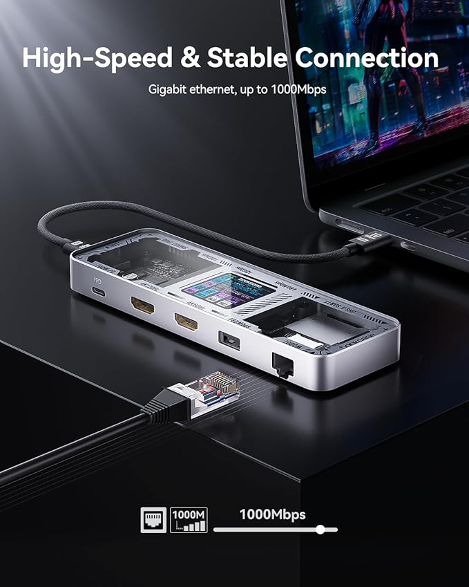 DOCKCASE Explorer Edition 10-in-1 USB C Hub Dual 4K HDMI Docking Station for 2 Monitor Gigabit Ethernet1 USB-C and 3 USB-A Ports100w PD UHS-II TF/SD Card Reader for MacBook Pro XPS and More
