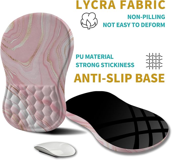 Hokafenle Ergonomic Mouse Pad Wrist Support Wrist Rest Mousepad for Carpal Tunnel Pain Relief with Integrated Memory Foam Slope Massage Bulge (11.8x7.9 inchPink Fluid