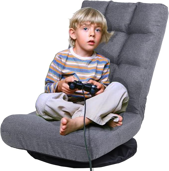 Swivel Floor Chair for TeensMultipurpose Gaming Chair Rocker for TV Reading Playing Video Games Lumbar Support Adjustable Foldable Backrest 8858Z (Grey)