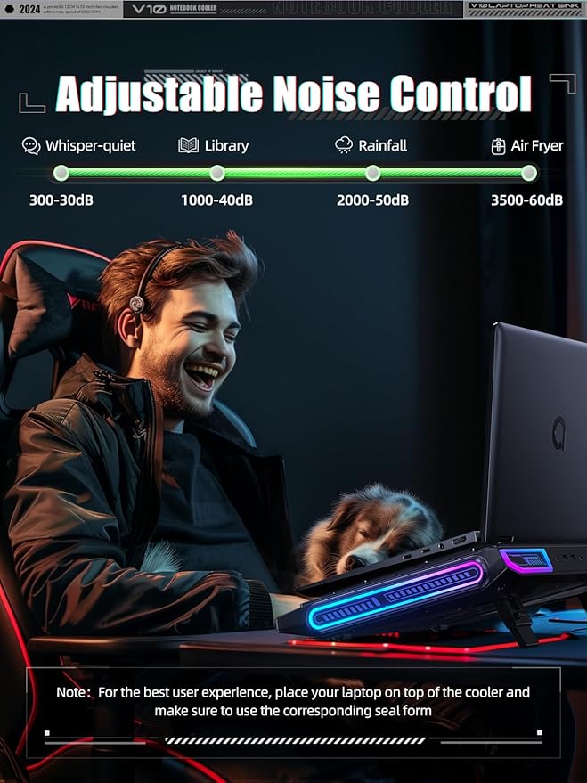 llano V10 Gaming Laptop Cooling Pad RGB Laptop Cooler Stand with Powerful 4.72 Inch External Turbo Cooling Fan Fast Cooling Computer 13-17.3in Button Control 3 Adjustable Stand 4-Port USB C&ampA