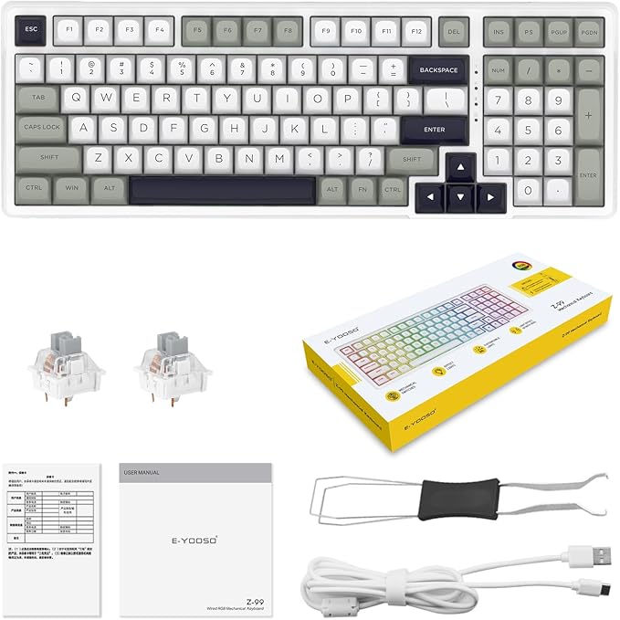 HUO JI Z-99 Wired Mechanical Keyboard Creamy Sound Hot Swappable Pre-lubed Linear Switches Gasket Structure with Sound Dampening Foam RGB Backlit 99 Keys Custom Gaming Keyboard for PC/MacGray