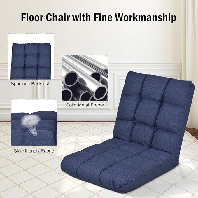 S AFSTAR Adjustable Floor Chair 14-Position Floor Sofa for Reading Meditating Folding Lazy Recliner with Back Support (Blue)