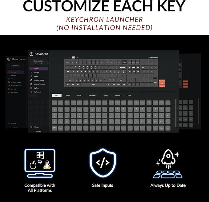 Keychron V6 Max Wireless Custom Mechanical Keyboard 2.4 GHz Bluetooth 5.1 QMK Full-Size Layout RGB with Hot-swappable Silent Red Switch Compatible with Mac Windows Linux