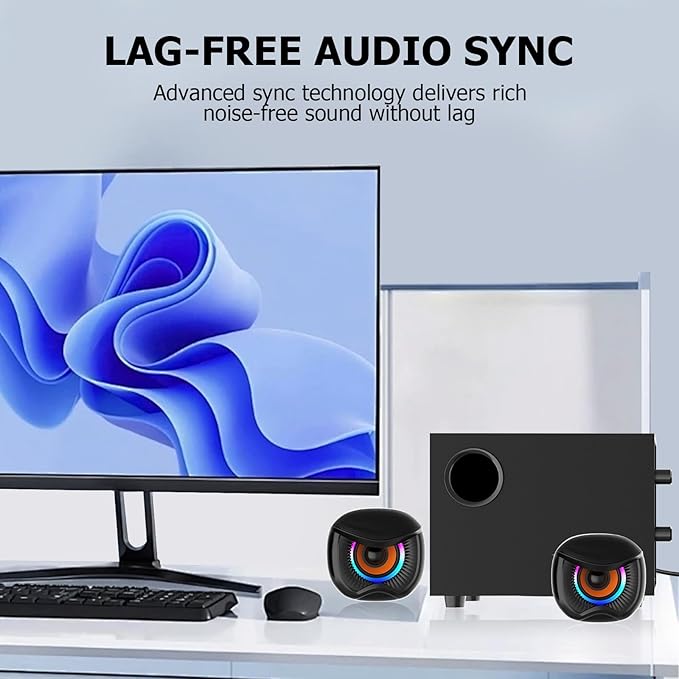 Computer Speakers Gaming Stereo System with RGB Subwoofer Wired USB Powered 3.5mm Auxiliary Speakers for PCs Laptops