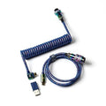 Keychron Premium Coiled USB-C Angled Aviator Cable – Rainbow Plated Blue 5-Pin GX16 Detachable Metal Connector USB-A Adapter Double-Sleeved Design for Mechanical Keyboards Charging and Data Sync