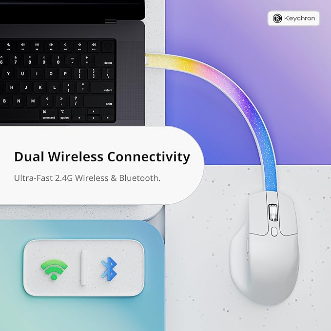 Keychron M6 8000 Hz Wireless Bluetooth 2.4 GHz/Wired Connection Mouse Lightweight Body Programmable PixArt 3950 Sensor for Windows Mac Linux - White