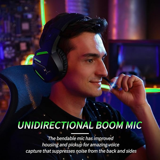 BINNUNE 2.4GHz Wireless Gaming Headset Bluetooth 5.3 Gaming Headphones with Noise Canceling Mic 120H Ultra-Long Battery 50mm Drivers Multi-Platform for PC / PS5 /PS4/ Switch/Mobile Green