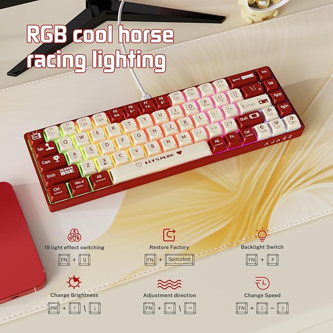 AJAZZ AK680 Mechanical Gaming Keyboard and mouse Combo Hot-Swappable PBT Keycaps RGB Backlit Full Keys Programmable Anti-Ghosting USB-C Wired 60% Ultra-Compact Mini Wired Keyboard for Windows PC Mac R