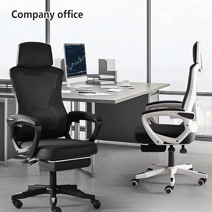 Office Chair with Leg Rest Headrest and Backrest 90-135 AdjustableWheels 360 Swivel Comfortable Chair for HomeBedroomStudyStudentAdultsWhite+Black