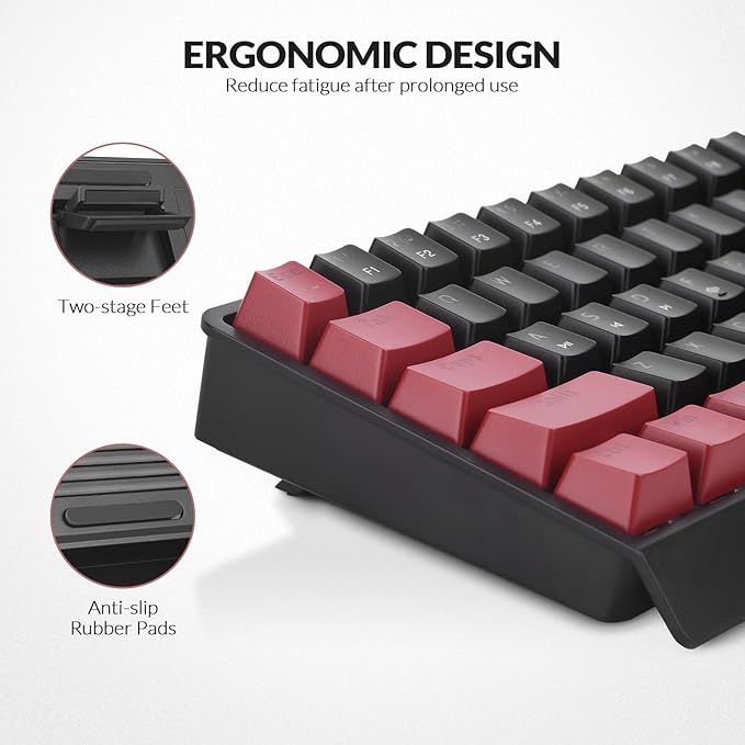Rii RK806 60% Mechanical Gaming Keyboard61 Keys Compact Wired Keyboard with RGB BacklightClicky Blue SwitchAnti-ghostingfor Windows Laptop PC Mac(Black&ampRed)