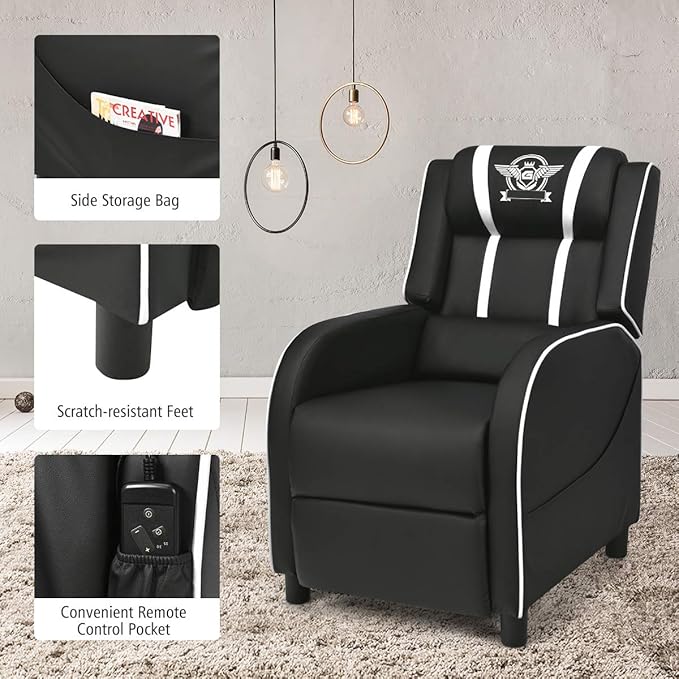 GORELAX Modern Massage Gaming Recliner Chair PU Leather Home Theater Recliner Chairs w/Footrest and Massage Racing Style Sofa Chair for Living Bedroom Gaming Room