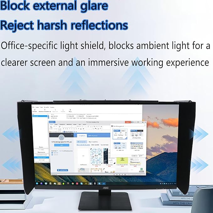 Desktop Computer Hood Adjustable Monitor Sunshade Adjustable Width 41~71cm Widened Sides Block External Stray Light Privacy Protection Reduce Glare for 17-27 Inch Desktop Display
