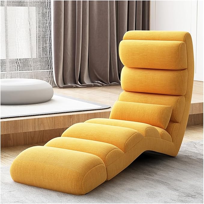Floor Chair 13 Gear Adjustable Back Support Folding Sofa Bed Ergonomic Large Support Lounger Easy for Storage Comfortable Padded Gaming Chair(Yellow)