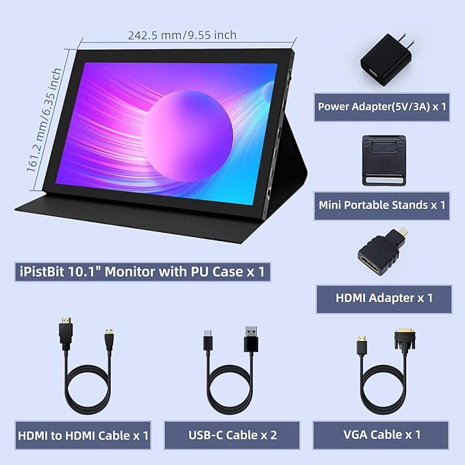10.1inch Touchscreen Monitor 1280x800 Dual-Speaker HDMI VGA Portable Monitor for PC/Laptop/Raspberry Pi/Banana Pi/Game Console