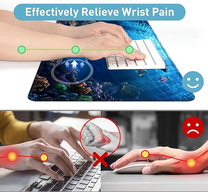 Large Mouse Pad and Keyboard Wrist Rest Desk Pad for Keyboard and Mouse 4-in-1 Large Gaming Mouse Pad with Wrist Support Desk Mat for Home Office Study GameTurtle Swimming in Ocean