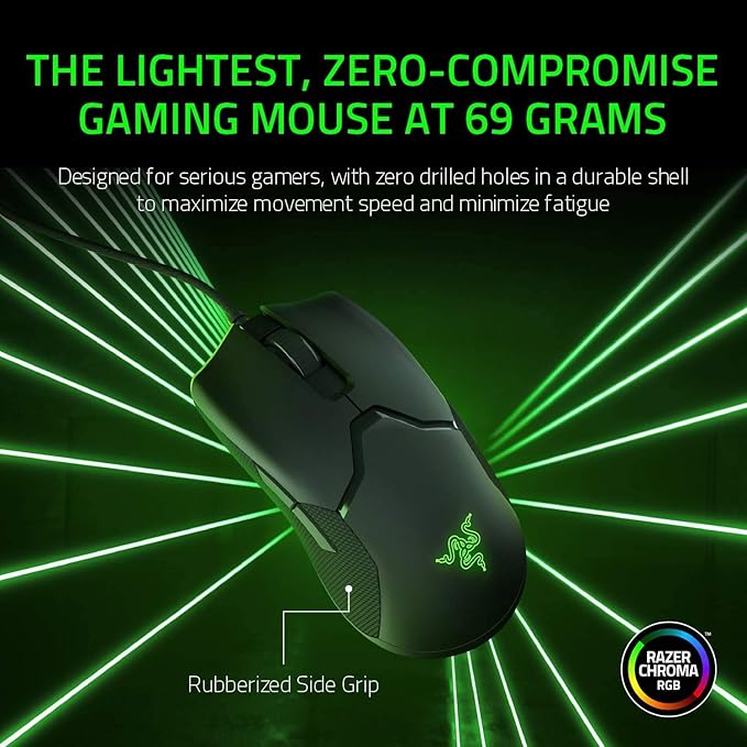 Razer Viper Ultralight Ambidextrous Wired Gaming Mouse: Fastest Mouse Switch in Gaming - 16000 DPI Optical Sensor - Chroma RGB Lighting - 8 Programmable Buttons - Drag-Free Cord