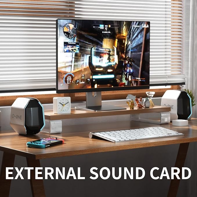 Computer Speakers for Desktop PC Gaming PC Speakers for Desktop – USB-C Bluetooth 5.3 3.5mm AUX AC Powered External Audio with Rich Stereo bass Laptop/Mac RGB Lights White 30W