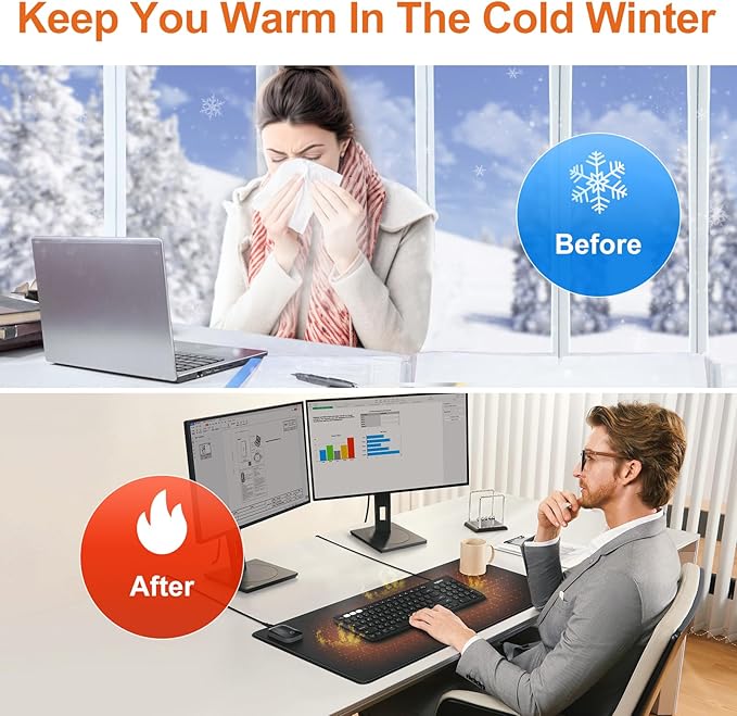 Heated Mouse Pad Warm Desk PadHeated Large Desk Mat with 3 Levels HeatingGaming Mouse Pad Foot Warmer Pad for Home Office(Upgrade VersionBlack31.5 x 13)