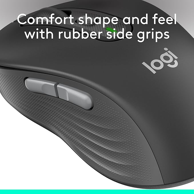Logitech Signature Plus M750 L Wireless Mouse - for Large Hands SmartWheel Bluetooth Multi Device 24-Month Battery Silent Clicks Customizable Side Buttons Contoured Shape - Graphite