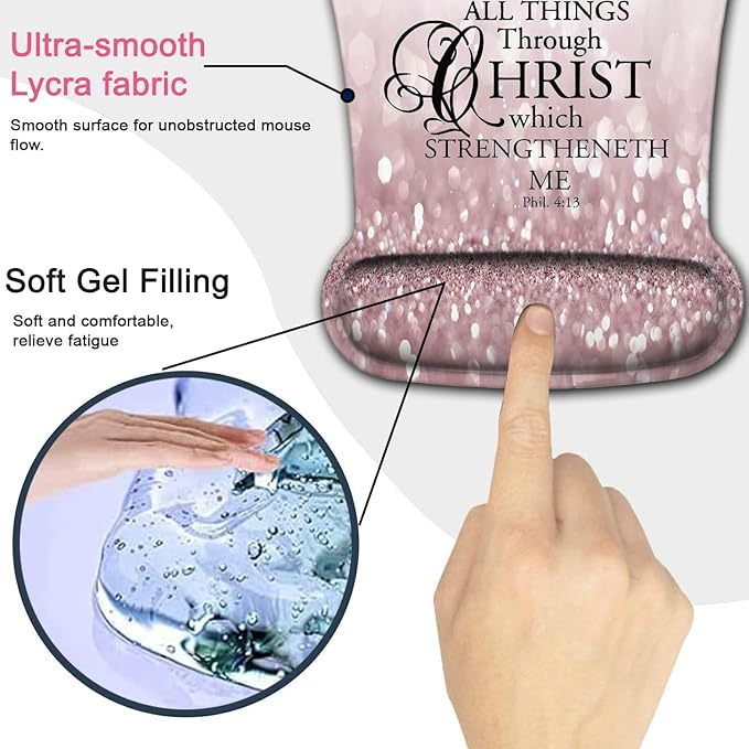 Mouse Pad Wrist Support and Memory Foam Keyboard Wrist Rest Set Ergonomic Gel Mouse Pad for Computer Laptop Desk Pad with Non Slip PU BasePink Philippians 4:13 Pattern Gaming Mouse Pad