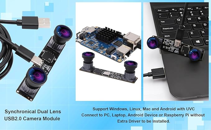 ELP 4MP Dual Lens USB Camera - Wide Angle 1080P 60fps Lightburn Mini UVC USB2.0 Laser Engraver Camera Module for Computer &amp Raspberry Pi