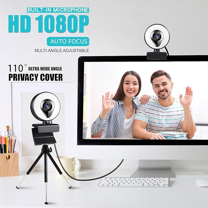 Streaming Media Network Camera Dimming Light and Microphone Cameras Streaming Media High-Definition 1080p Autofocus Webcam