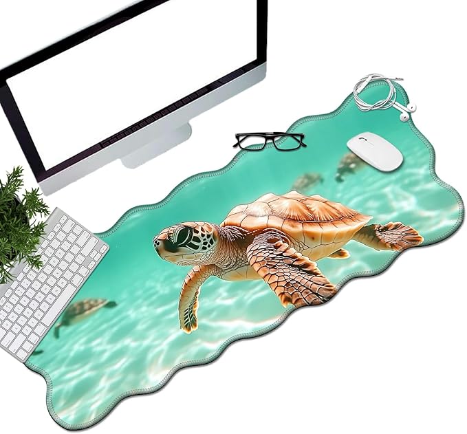 Turtle Swimming Desk Mat Mouse Pad 31.5 x11.8 XL Extended Mousepad Huge Mouse Pads with Stitched Edges Desk Pad for Work Game Office Home