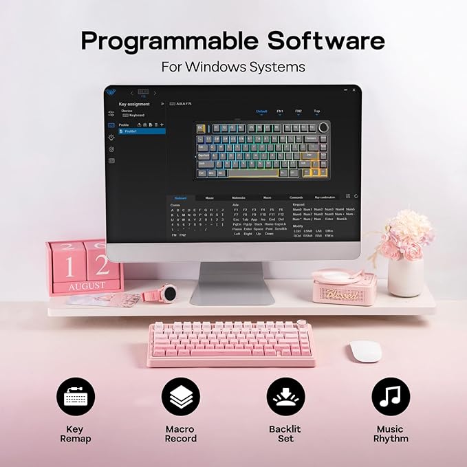 EPOMAKER X Aula F75 75% Wireless Gaming Keyboard BT/2.4GHz/USB-C Hot Swappable Creamy Mechanical Keyboard with 5-Layer Padding&ampKnob NKRO RGB (Pink)