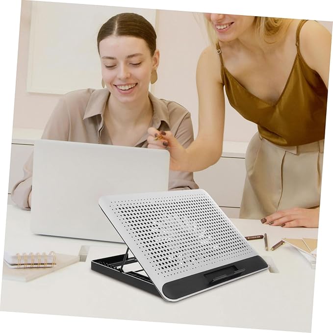 Thin Quiet Laptop Cooler with Fan Speed and Six-Angle Ergonomic Aluminum Stand Dual USB Ports for Home and Office Use Silver