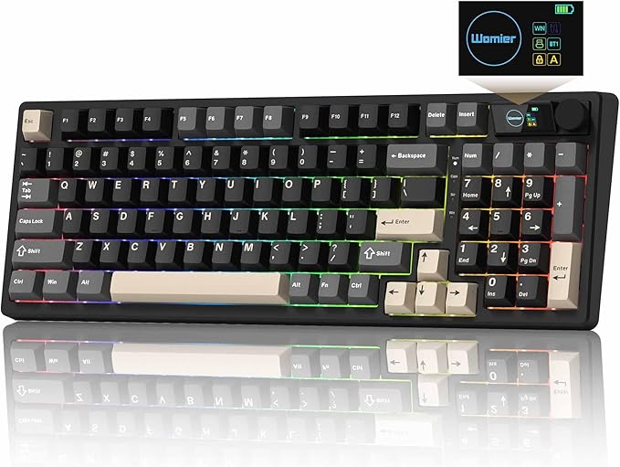 Keymatic M98 Wireless Mechanical Keyboard w/Screen &amp Knob 96% Gaming Keyboard BT/2.4G/USB-C Hot Swappable Custom Gaming Creamy Keyboardwith 8000mAh Battery