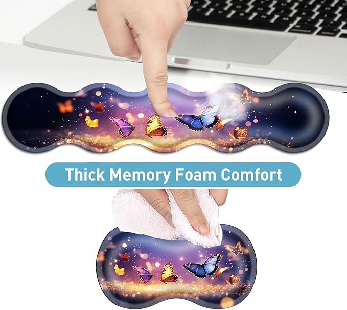 Keyboard Mouse Pad Set Extended Gaming Mouse Pad+Ergonomics Keyboard Wrist Rest Support Memory Foam Easy Typing Pain Relief 4Pcs XL Ultra Thick Desk MatMagical Butterflies