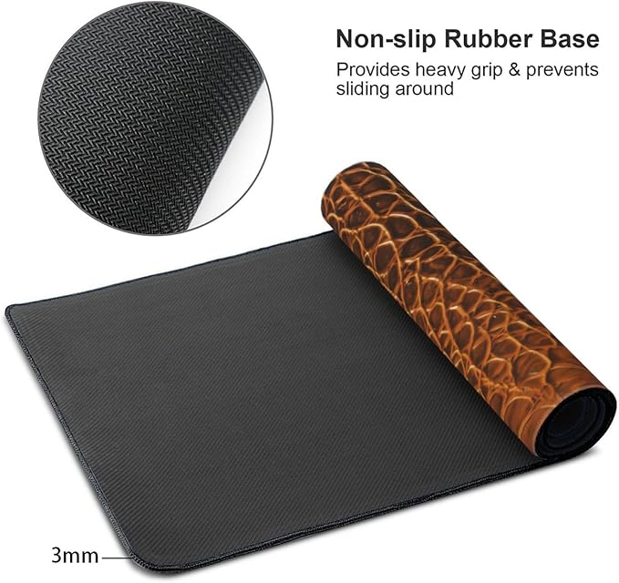 Elegant Brown Crocodile Leather Texture Green Large Mouse Pad Gaming Mat Desk Matt for Desktop Desk Pad Mat Anti-Slip XXL Big Mousepad with Stitched Edges for Computer