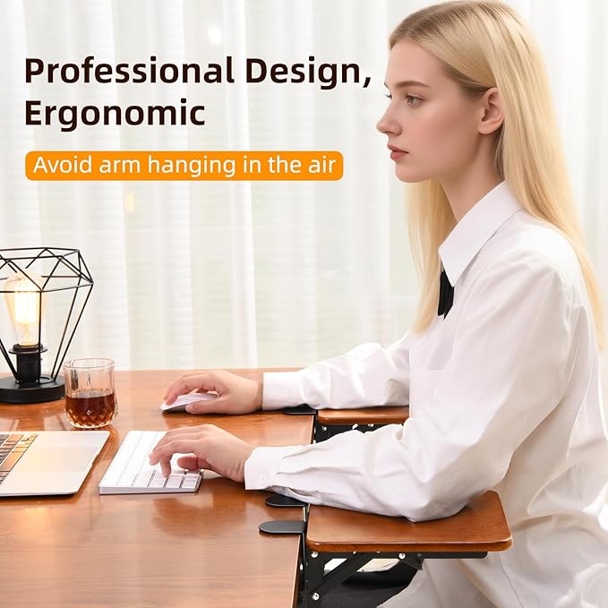 Ergonomic Desk Extender Tray 8.2x7.6 Table Mount Arm Wrist Rest Shelf 90° Foldable Elbow Support Sturdy Mouse Arm SupportClamp on Computer Arm Rest for Desk Office &amp Home UseWood