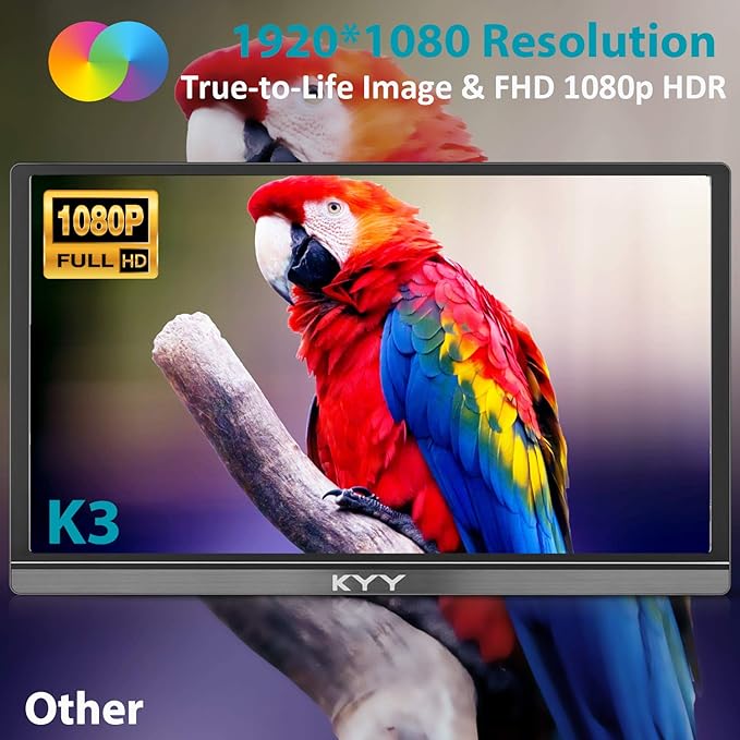 KYY Portable Monitor 15.6inch 1080P FHD USB-C HDMI Computer Display HDR IPS Gaming Monitor w/Premium Smart Cover &amp Screen Protector Speakers for Laptop PC MAC Phone PS4 Xbox Switch