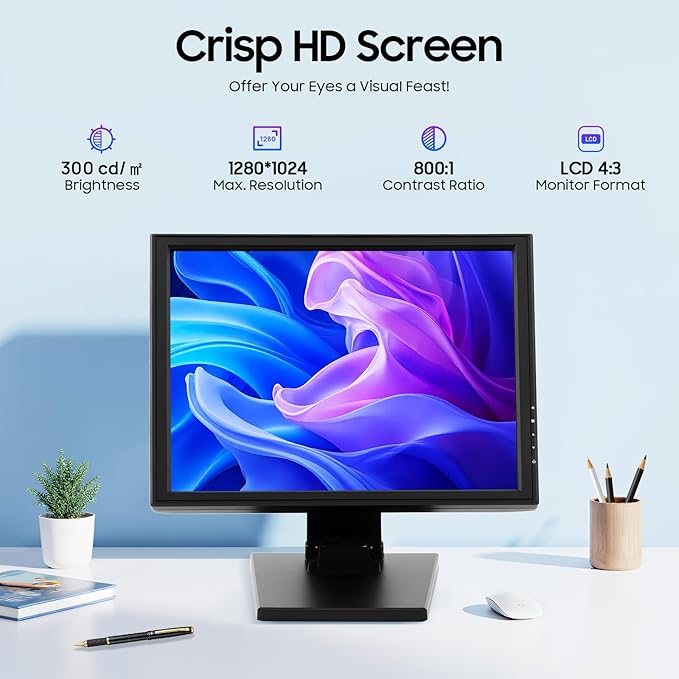 17 Inch Touchscreen Monitor 5W 1280 * 1024 LCD Computer Touch Screen PC Display 300 cd/㎡ Portable Touch Screen w/Smooth Touch Pen for Industrial Automation Equipment &amp Monitoring Centers