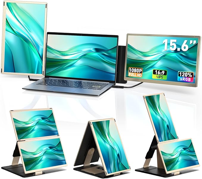 15.6 Laptop Screen Extender FHD 1080P 120% sRGB IPS Portable Triple Monitor for Laptop Detachable Dual Screen Extended Monitor Plug &amp Play Compatible with Windows/Mac/Android/Chrome/Linux
