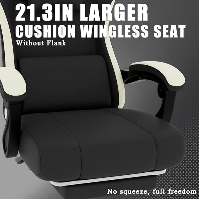 Gaming Chair High Back Fabric Computer Chair with Pocketed Spring Cushion and Footrest Height Adjustable Game Chair with Headrest and Lumbar Support (Beige &amp Black)