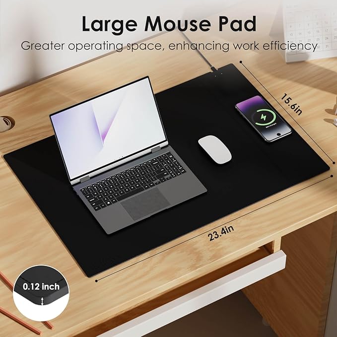 Magnetic Mouse Pad with Wireless Charging 23.4'' x 15.6'' Extra Large Desk Pad Waterproof and Scratch-Resistant Mousepad Charcoal Black Computer Mouse Mat for MacBook PC Laptop