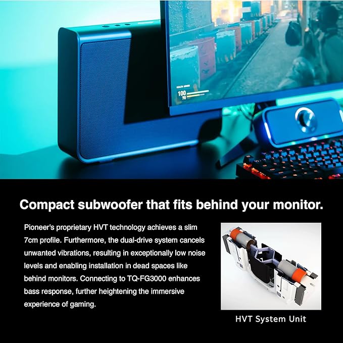 PIONEER Sound TECTORDesktop Gaming SpeakerSlim Powered SUBWOOFER with HVT Systemsuppresses unwanted VibrationCompact and 2.9 inch Thickness subwoofer TQ-WG3000
