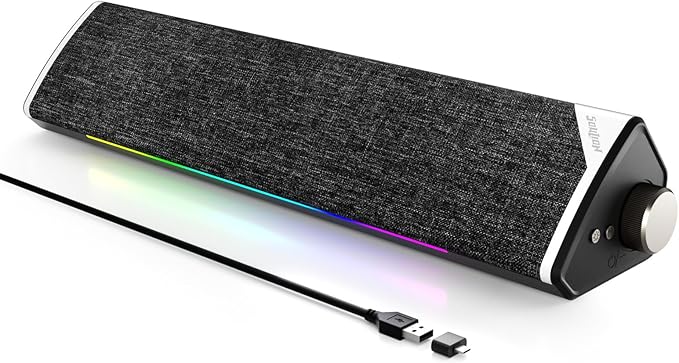 SOULION Computer Speakers USB-Powered Bluetooth PC Soundbar with Dynamic RGB LED Lights Surround Sound for Desktop Laptop Office Work Music &amp Gaming Black (USB-C to USB Adapter Included)