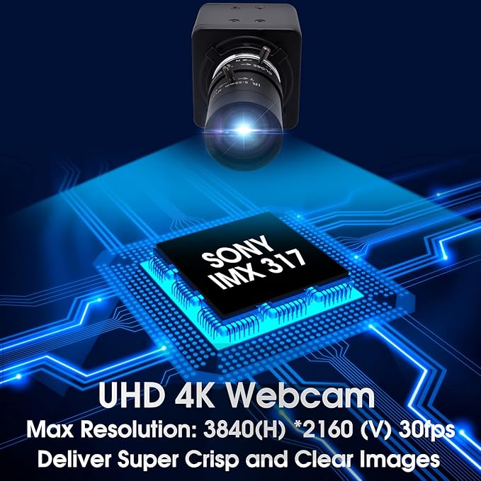 SVPRO 4K Ultra HD Webcam USB Digital Industrial Camera with CS Mount 5-50mm Telephoto Zoom Manual Lens UVC Free Drive10X Optical Zoom Video Camera with Sony IMX317 Sensor