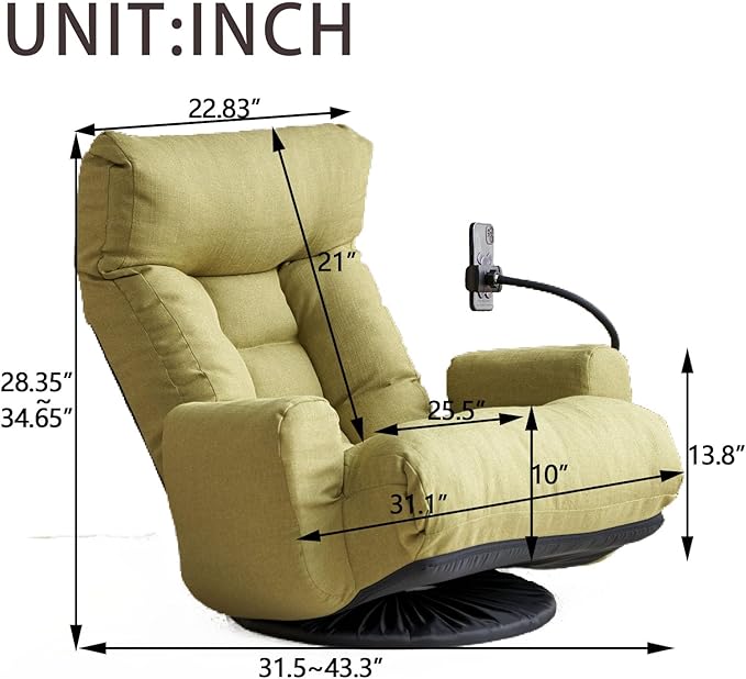 Swivel Gaming Chair Adjustable Head and Waist Floor Gaming Rocker with Armrests &amp Side Pocket &amp Phone Holder Lazy Lounger Couch for E-Sports Reading Relaxing Watching TV (Green)